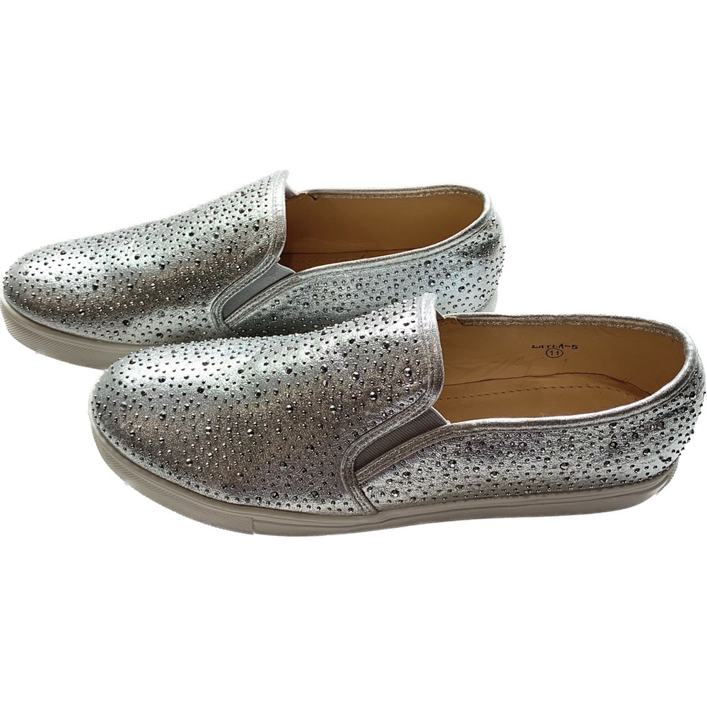 Women’s Silver Rhinestone Slip-on Sneakers